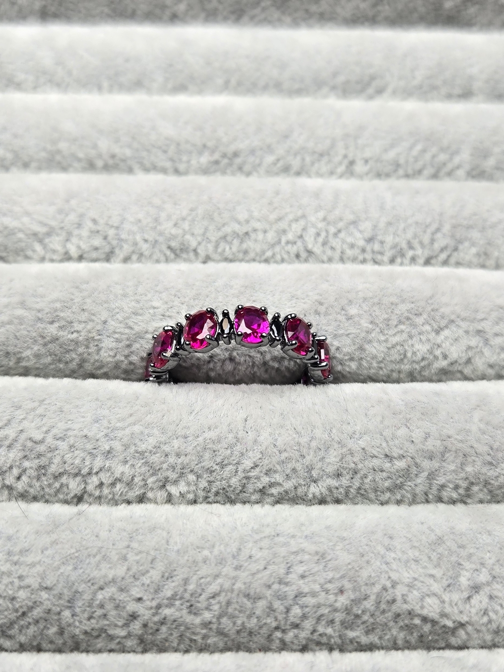 Size 7 Ruby and Diamond Cubic Zirconia Hematite Plated Bomb Party Ring